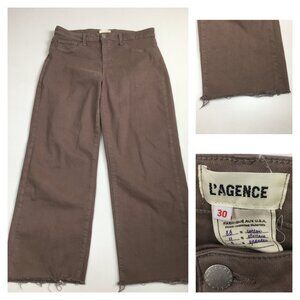 L'AGENCE Faux Pockets Deep Taupe Wanda High Rise Crop Wide Leg Raw Hem Jeans